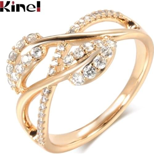 Kinel Vintage Natural Zircon Rings for Women 585 Rose Gold Crystal Flower Ethnic Wedding Bride Ring Fine Jewelry