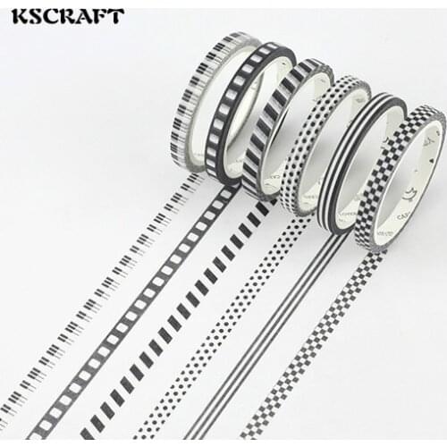 5mm*7m Adhesive Tape for Scrapbooking DIY Craft Sticky Deco Masking Japanese Paper Washi Tape Black White Series