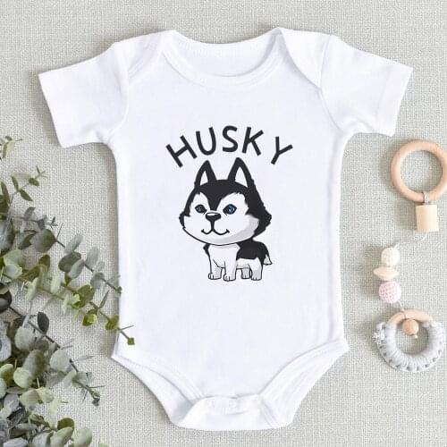 Kawaii Funny HUSKY Cartoons Print Infant Bodysuit New Style Toddler Jumpsuits Ropa Bebe Fashion Newborn Romper Trendy Clothes