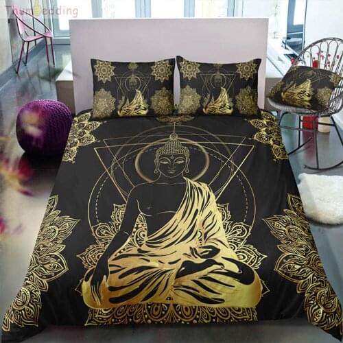 Thumbedding Golden Buddha Clothes Bedding Sets 3D Digital Printing Twin Full Queen King Classic Duvet Cover Set Single Bed Set