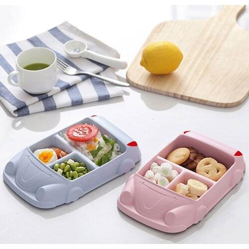 Baby Bowl Feeding Food Tableware Cartoon Car Kids Dishes Eating Dinnerware Anti-hot Bamboo Fiber Training Plate