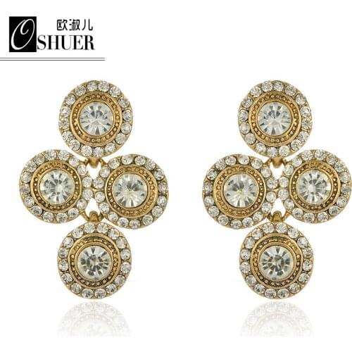 OSHUER Fashion 2018 Brand Designed Luxury Crystal Elements Earrings Hot Sale Vintage Gold Stud Earrings For women