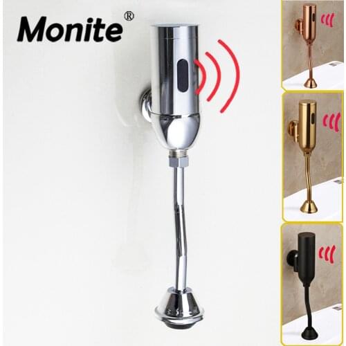 Monite Urinal Bathroom Accessorie Toilet Automatic Flush Valve Sensor Urinal Wall Mounted Touch Faucet Urinal Matte Black Golden
