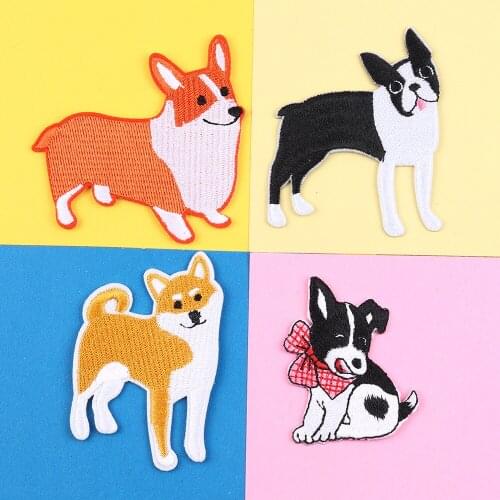 Cartoon animals Embroidery Corgi Patches For On Backpack Stickers On Iron Cloth On Clothes Applique T-shirt jacket accessories