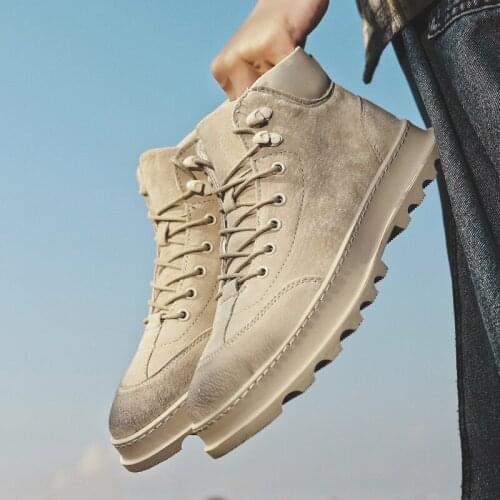 2020 new mens boots winter warm solid color high quality British style work boots high-top thick bottom non-slip mens shoes