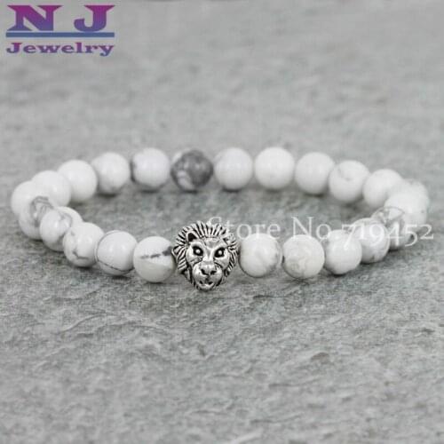 2015 Hot Sale Mens Beaded Silver Lion Head Bracelets Wholesale 10pcs/lot 8mm Natural Turquose Stone Beads Bracelet,Gift