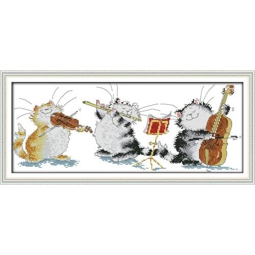 Concert cat Cartoon 11CT Printed cross stitch Kits Wall Decor Paintings Handmade Home Decoration Knitting Set DIY Embroidery