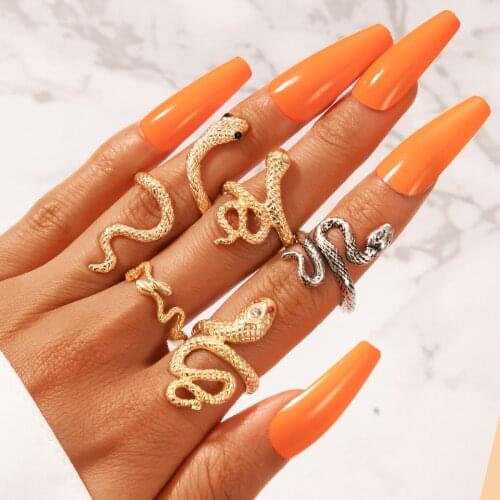 5pcs Different Shape Snake Joint Ring Sets for Women Gold Silver Color Geometry Open Single Ring Jewelry набор колец