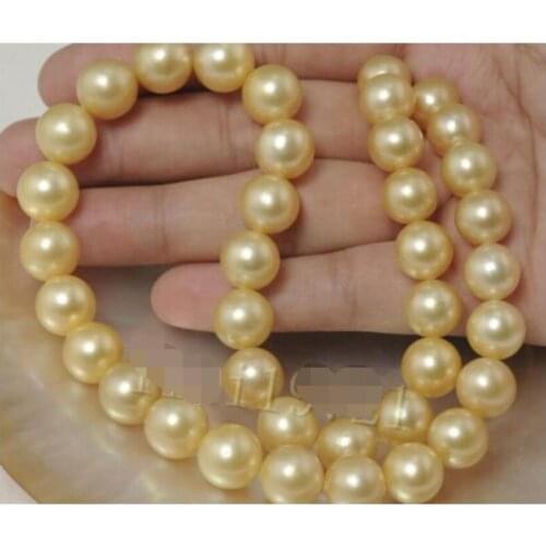 10-11MM SOUTH SEA GOLD PEARL NECKLACE ^^^@^Noble style Natural Fine jewe