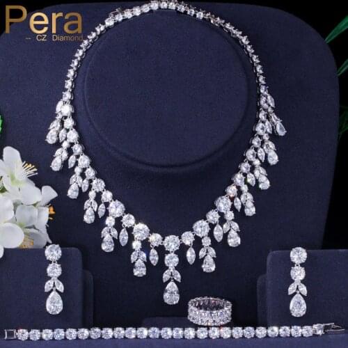 Pera Luxury Bridal Wedding Dress Jewelry Accessories Big Dangle Drop Necklace Earrings Bracelet And Rings for Brides Gift J145