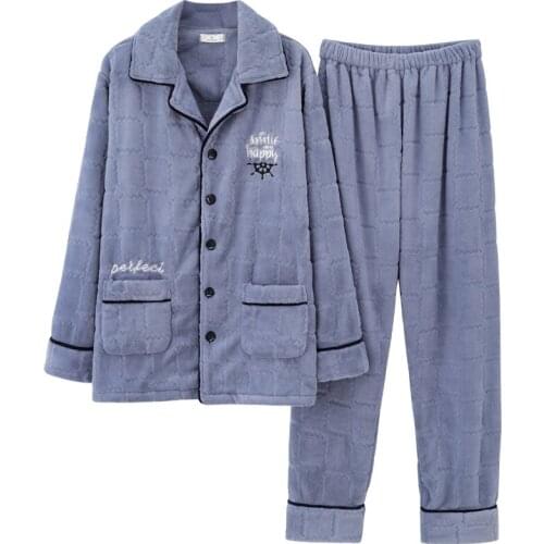 New Autumn Winter Thick Warm Mens Flannel Pajama Set Coral Fleece Pijama Long Sleeve Casual Soft Plus Size M-4XL Male Sleepwear