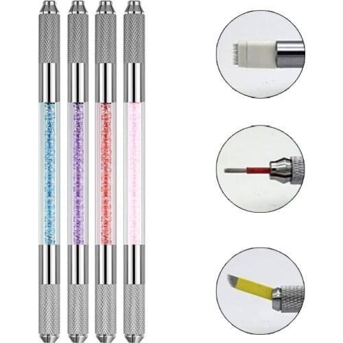 1pc Stainless Steel Permanent Makeup Manual Tattoo Microblading Pen Manual Double Crystal Acrylic Tattoo Pen Free Shipping