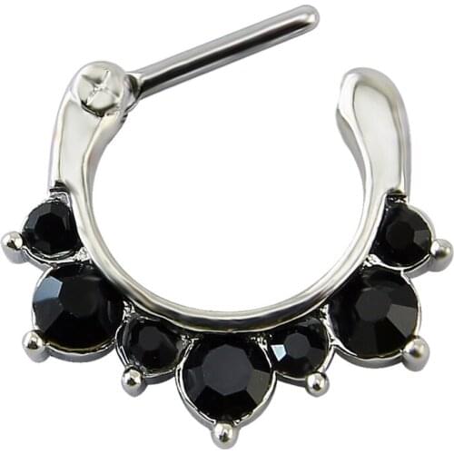 Sexy Women Septum Clicker Nose Hoop Ring Black Zirconia Indian Nose Piercing Ring Surgical Steel Punk Accessories For Women Girl
