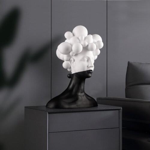 Nordic Abstract Character Bubble Hair Girl Resin Accessories Bookcase Club Figurines Craft Home Livingroom Table Sculpture Decor