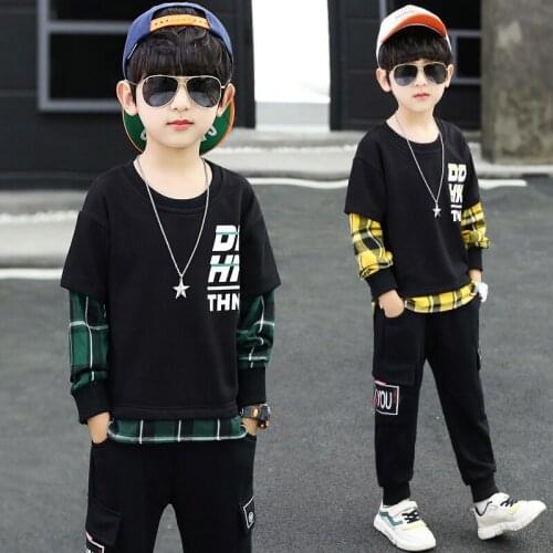 Plaid Spring Summer Kids Clothes Suit Baby Boys Sweatshirts + Pants 2pcs/Set Kids Teenage Top Sport Childrens Day Gift Formal