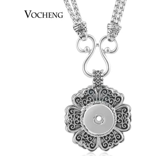 Vocheng Snap Button Jewelry Vintage Flower 18mm Alloy Charms Double Chain Pendant Necklace NN-499