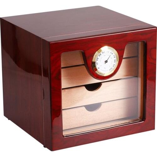Luxury Piano Finish Cedar Wood Mini Cigar Cabinet With 3 Drawers