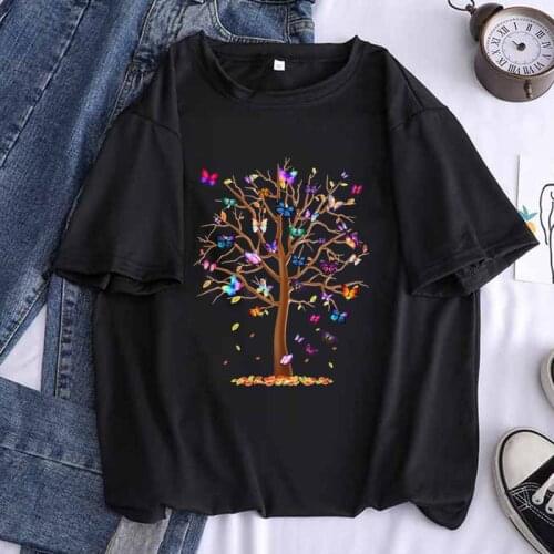 Butterfly Tree Funny Women Black T Shirt Casual Kawaii Hipster Tumblr Tees Top Female Harajuku Girl Clothes,Drop Ship