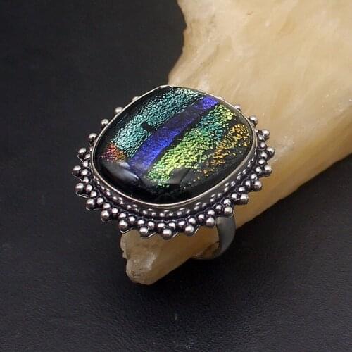Wonderful Solitaire Dichroic Glass Silver Color Jewelry Band Ring For Women Men Size 9.5 HD235