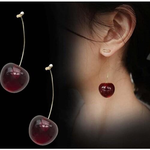 Women Sweet Cherry Shape Dangle Jacket Pendant Earrings Party Jewelry Birthday Gift Womans accesories Earrings for Party
