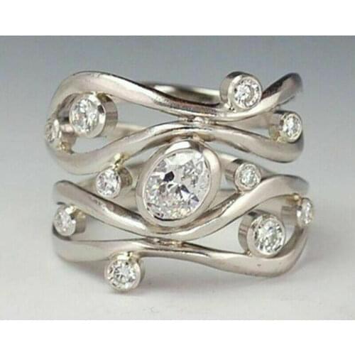 Hyperbole Irregular Geometric Shape Women Party Finger Ring Metal Versatile Style Girl Silver Color Shine CZ Ring Boho Jewelry