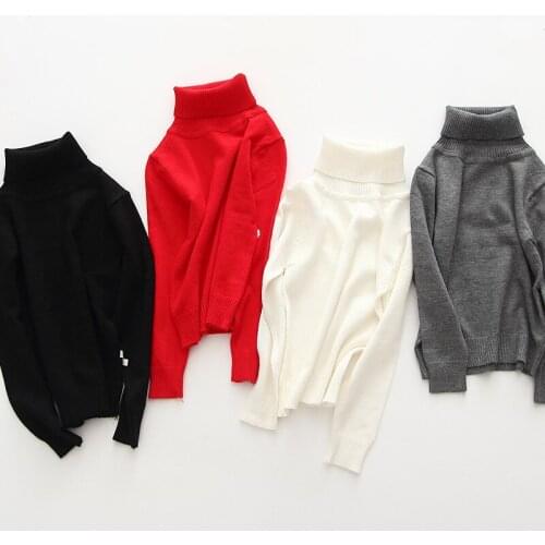 Baby Girl Winter Warm Turtleneck Knitted Sweater Soft Clothes Kids Solid Long Sleeve Top Casual Childrens Clothing 1 To 7 Years
