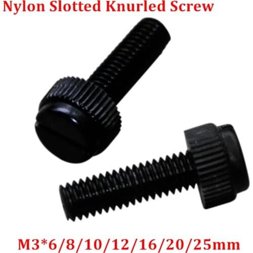 100pcs M3 Black Nylon hand tighten Screw Plastic Slotted Knurled screws antirust insulation Screw Bolts M3*6/8/10/12/16/20/25mm