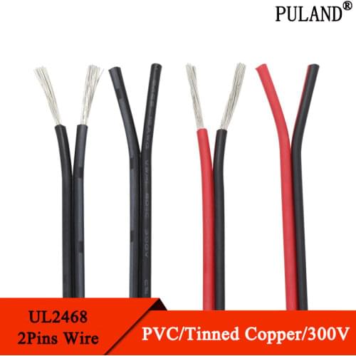 UL2468 Black Red 2pins PVC Wire 28AWG ~ 16AWG Insulated Double Core LED Lamp Copper Line Monitor Extend Power Cable