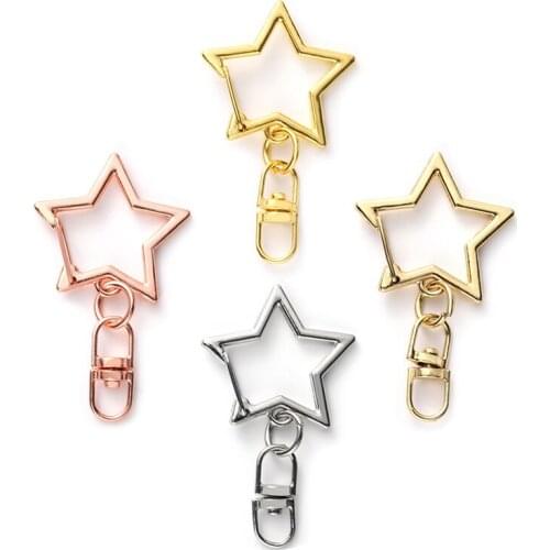 5pcs New Cute Star Pentagram Hollow Key Chain Key Ring Keychain DIY Accessories Lobster Clasp Jewelry Making Findings