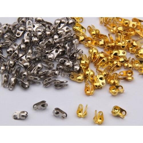 ACLOVEX 100pcs/lot Metal Iron Connector Clasps Fit 1.5mm 2mm Ball Chains Gold Silver Color End Crimp Beads Diy Jewelry Making