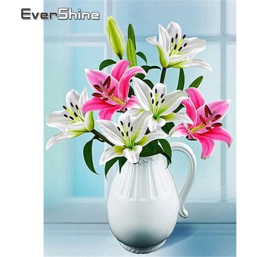 EverShine 5D Diamond Painting Flowers Cross Stitch Diamond Embroidery Rhinestones Lily Diamond Mosaic Wall Decor Handicraft Art