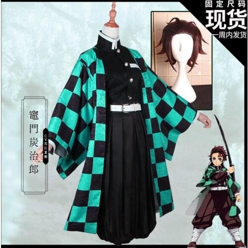 Anime! Demon Slayer: Kimetsu no Yaiba Kamado Tanjirou Kimono Gothic Uniform Cosplay Costume Halloween Suit Free Shipping