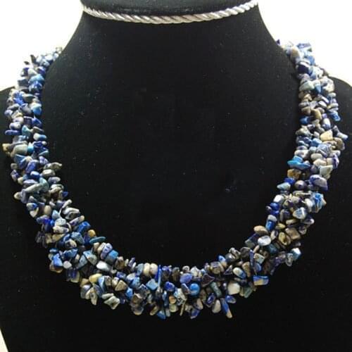 Free Shipping Women Fashion Jewelry Lapis Chip Beads Necklace 18" E0178