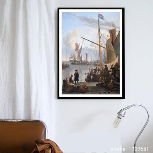 No frame classical people ship terminal landscape canvas printings oil painting printed on cotton wall art decoration picture