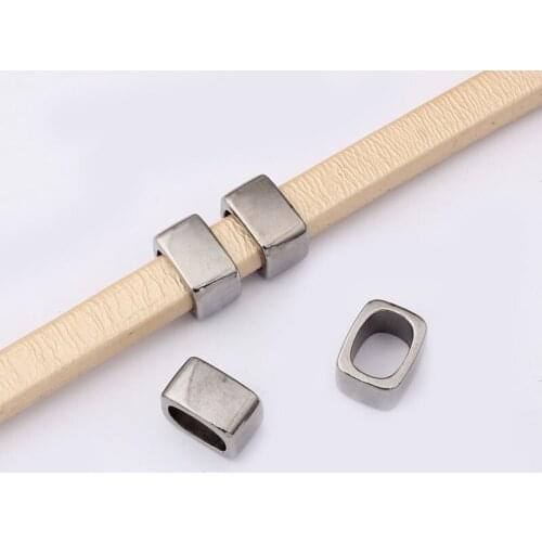 10PCS Gun Black Smooth Slider Beads Spacer For 10.5*8mm Flat Licorice Leather Cord Bracelet Jewelry Making Findings Accessories