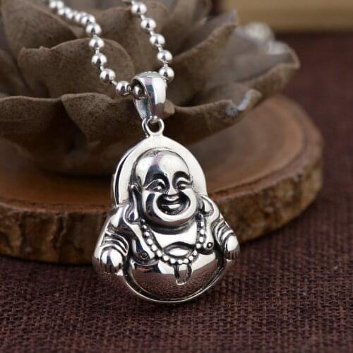 Pure Necklace Pendant 100% Real 925 Sterling Silver Women Men Buddhism Maitreya Buddha Enrichment Jewelry 2021 Free Shipping