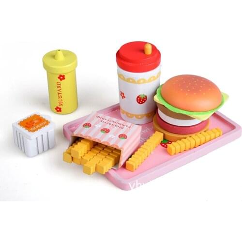 Wooden Fast Food Hamburger Play Set Pretend Play Role Playing Game Educational Toys Birthday Gift for Children Kids Toddler