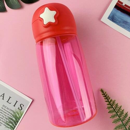 Child Sport Bottle Water Bottle With Straw Drinkware Children Solid Color 480ml White Star Decoration
