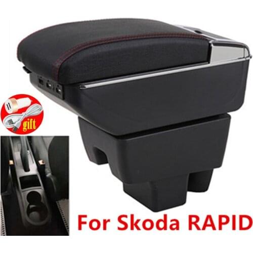 For Skoda Rapid 2013 - 2020 Rotatable Armrest Box Central Store Content Storage Interior car-styling Cup Holder with