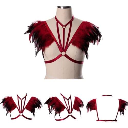 Exotic Costume Harness For Women Feathers Accessories Hollow Cage Bra Tops Suspender Sexy Lingerie Sword Belt Festival Rave