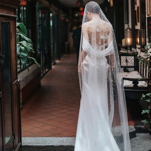 2M Length Pearls Wedding Veil Tulle 1T White Bridal Veil Elegant Bride Veil Ivory Bridal Party Veils With Comb