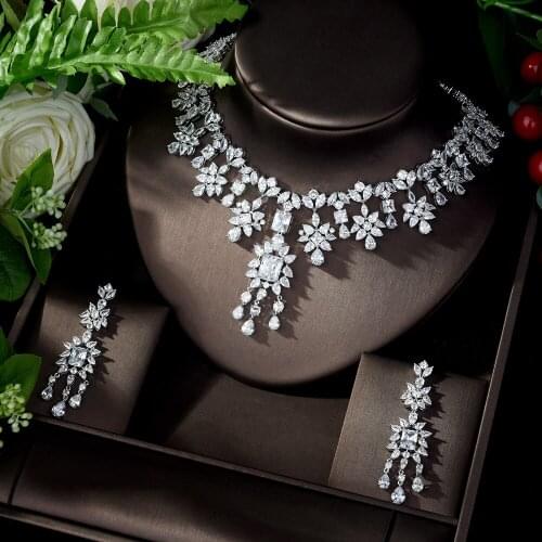 HIBRIDE Brilliant 2pcs Earrings and Necklace Jewelry Set AAA CZ Luxury Women Jewelry Set bijoux mariage parure N-1073