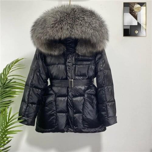 Korean version of down jacket women 2020 new women short shiny face small new trendy big fur collar hooded fox fur