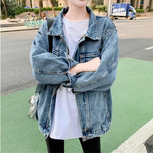 Pocket Denim Jackets Women Jeans Coat Female Korea Loose Spring Solid All-match Denim Coats Feminine Autumn Denim Jackets