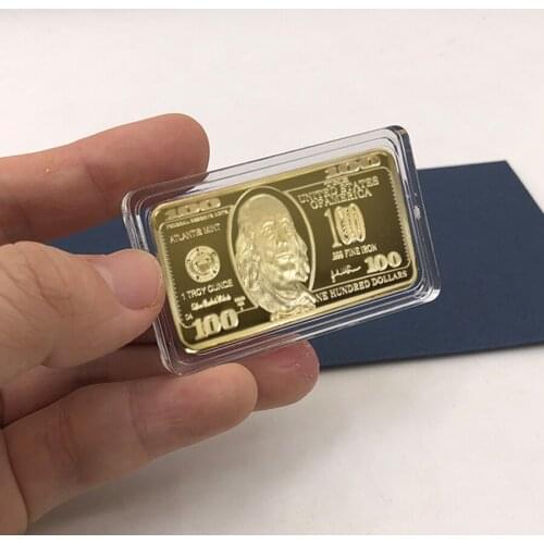 American USD One Hundred Dollar Golden Bullion 24K Gold Metal Bar for Collection and Gift