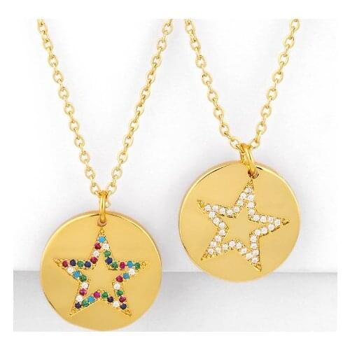 Star multicolor micro pave cz zircon cubic zirconia necklace copper Clavicle gold plated Snake Chain Choker Pendant gfg2