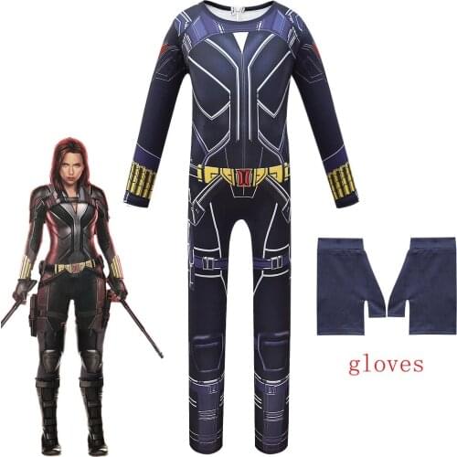 Fashion Black Widow Cosplay Costumes for Girls Bodysuit Battle Suit with Gloves 2020 Kids Halloween Carnival Funny Party Clothes