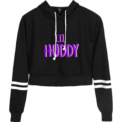 Lil Huddy Fashion Crop Hoodies Women Hooded Pullover Crop Top Hot Sale Casual Streetwear Clothes