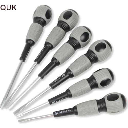 QUK Precision Screwdriver Set 6 Pcs Magnetic Bits CR-V Slotted Phillips Screw Nuts Key TPR Handle Household Repair Hand Tool
