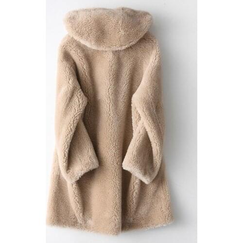 2020 New Real Fur Coat Women Winter Jacket Hooded Korean 100% Wool Long Womens Coats and Jackets Manteau Femme KQN18226 KJ3337